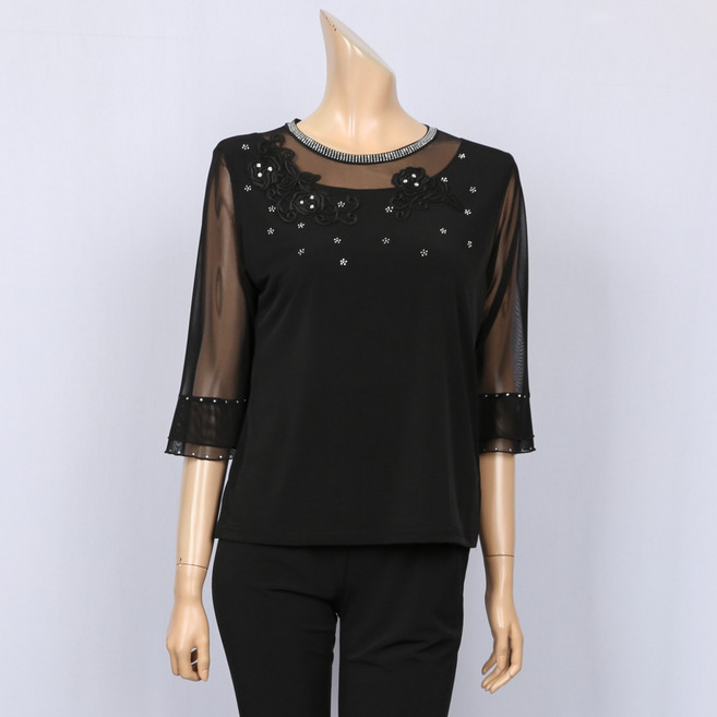 노브패리스 BGR2988 장미 모티브 댄스 티셔츠 66에서99 밸리 라인 라틴 모던 웰빙 뱃살 군살커버 칠부 옆트임 사계절 여자 빅사이즈 댄스복