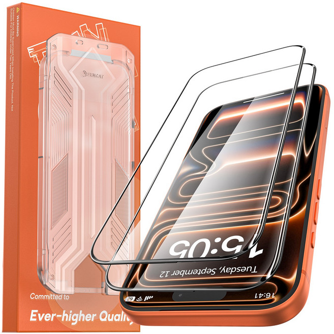 [아이폰 14-17 전체호환] 4세대 통합 강화유리 2p 세트 | 프로/프로맥스 풀커버 9H | 셀프 먼지제거 올맞춤 키트 흰테자국 없는 부착, 1박스, 투명 유리