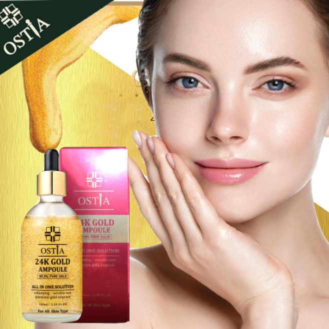 오스티아 24k 골드 앰플 100ml 1개 올 인원 솔류션 앰플 99.9 % PURE GOLD +샘플증정(for all skin Type), 1. 24k 골드앰플
