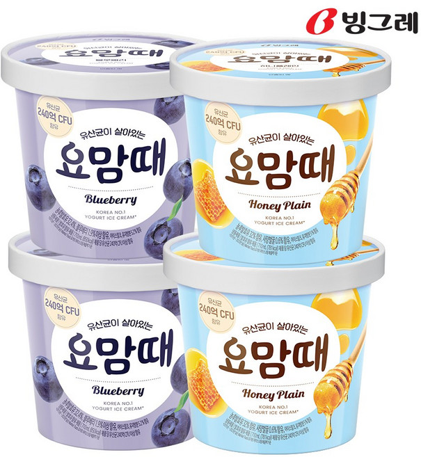 빙그레 요거트 아이스크림 요맘때 홈컵 블루베리2 허니아몬드2, 4개, 710ml