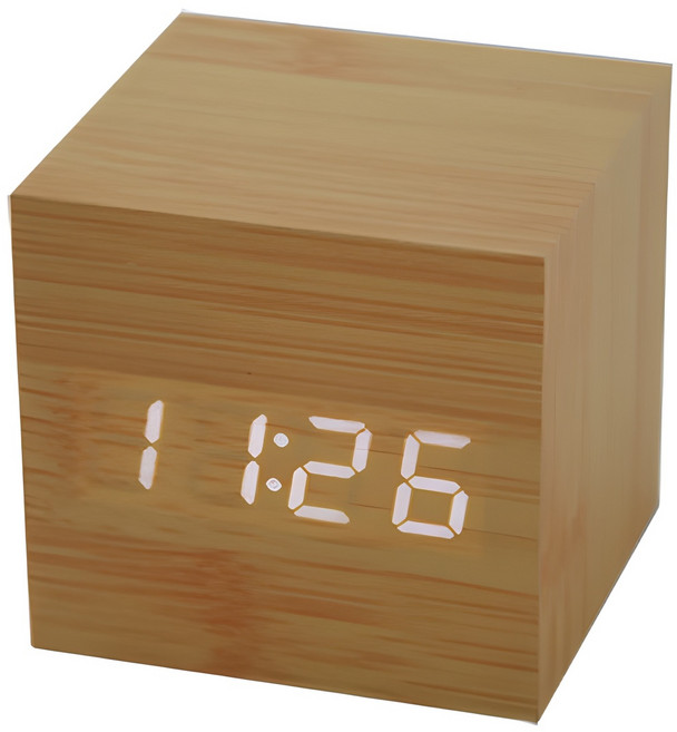 잇츠온 LED 디지털 무소음 탁상시계, 우드