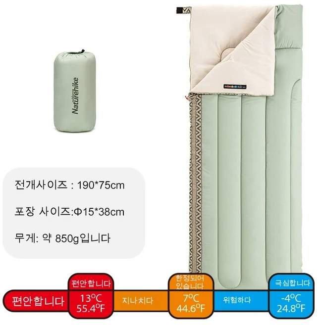 Naturehike L150 침낭 초경량 3계절 네이처하이크 여름 봄 가을 야외 코튼 접합 가능한 장비 필수품 방수, 02 Green
