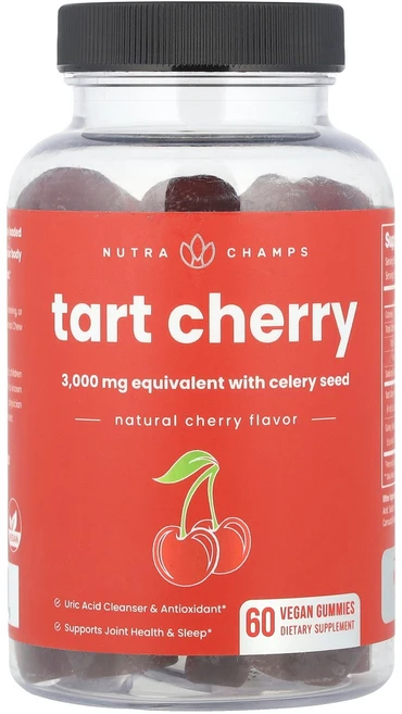 NutraChamps 타트체리 천연 체리 비건 구미젤리 60개 NutraChamps (뉴트라챔프), 1개 - 쿠팡