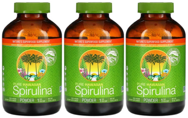 뉴트렉스 하와이 퓨어 하와이안 스피루리나 스피룰리나 파우더 분말 가루 454g x3통, 454g 3통 약453회 분량 - 쿠팡