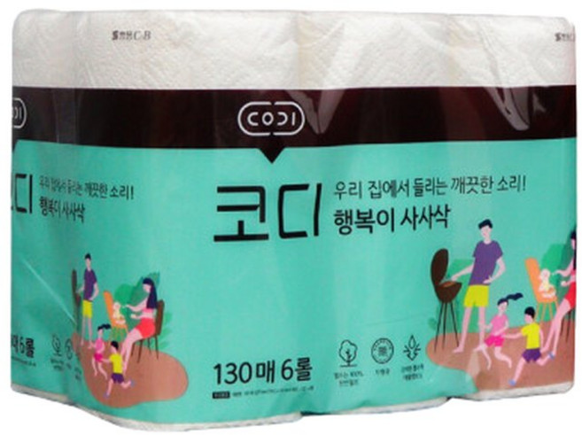 코디 행복이 사사삭 키친타월 130매x6롤, 130매, 1박스