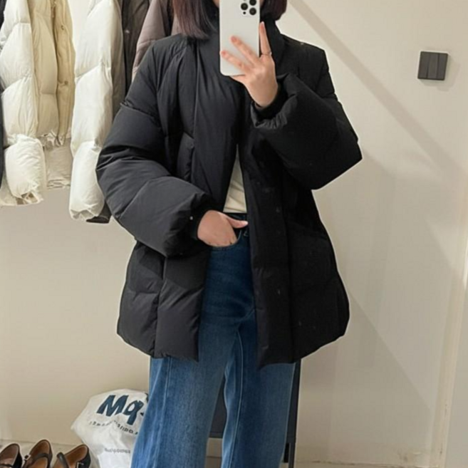 겨울 여성 브이넥 퀼팅 하프 패딩 점퍼 데일리 허리벨트 따스한 패딩 코트