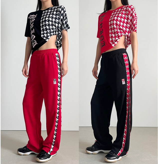 체크반팔바지밴딩팬츠 트레이닝상하세트 단체복 무대복 공연의상 줌바댄스복 방송에어로빅복 다이어트댄스복