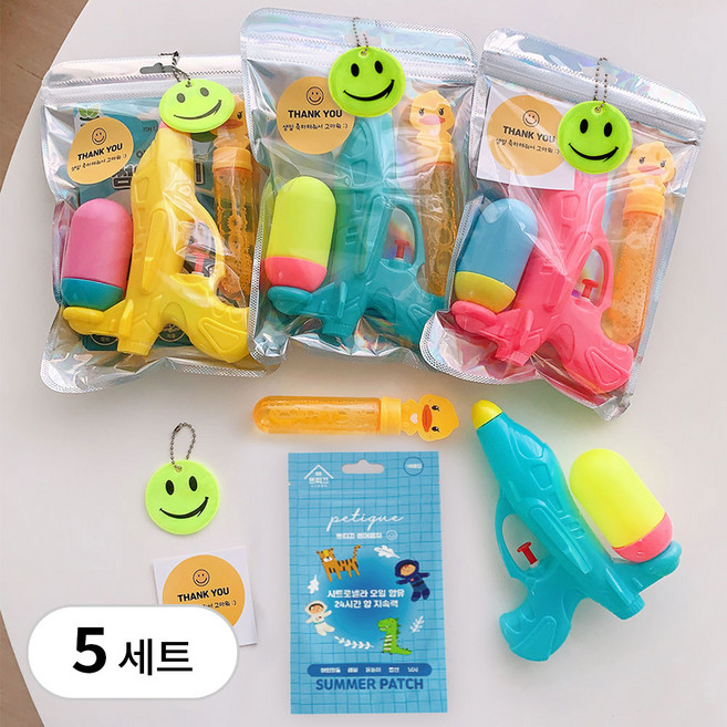 유치원 어린이집 생일 선물 답례품 포장 세트 단체 물총 구디백 초등 어린이 비눗방울 아기 유아 썸머 모기 패치 스티커, 색상혼합, 5개