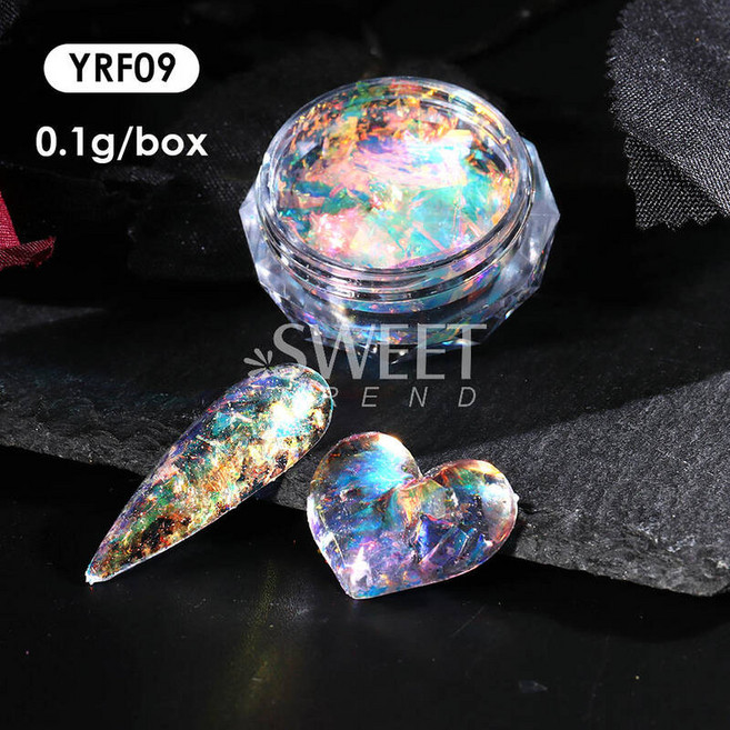 오로라 쿼츠 원석 무지개 빛깔의 스팽글 크리스탈 파이어 오팔 플레이크 네일 글리터 DIY 크롬 파우더 홀로그램 디자인 아트 장식, 06) YRF09, 1개