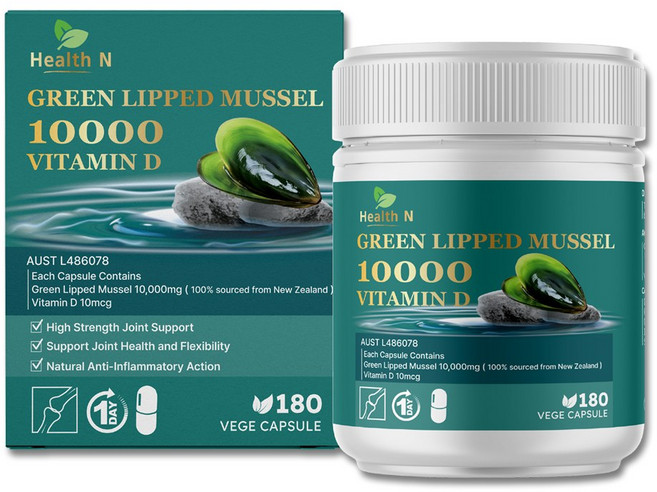 호공구 호주 헬스엔 Health N 초록입홍합 초록홍합 10000 뉴질랜드 비타민 D 180캡슐, 1개