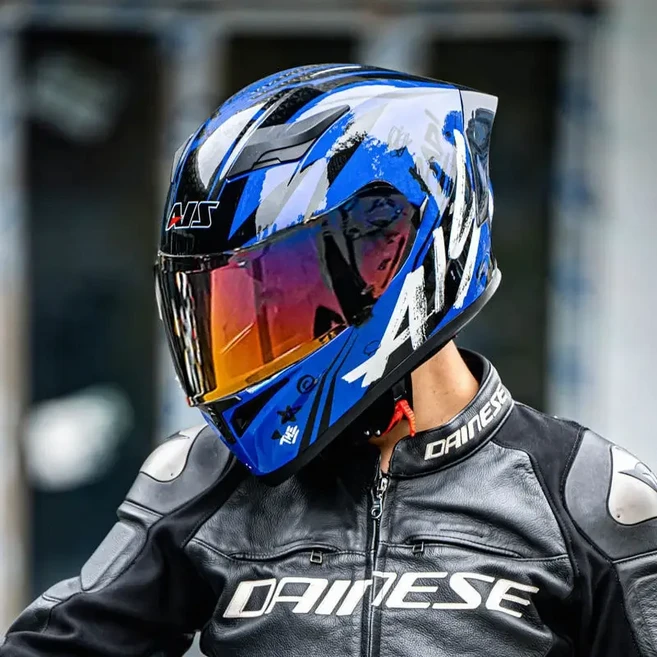 AIS 빅 헤드 헬멧 남성용 풀 페이스 초대형 오토바이 겨울 김서림 방지 렌즈 모토크로스 컬러, 05 L, 18 spider aurora red