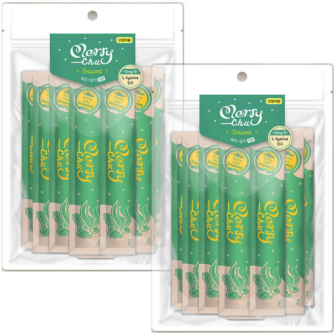 네츄럴코어 짜먹는 고양이간식 메리츄 15p, 2개, 210g, 해초+참치