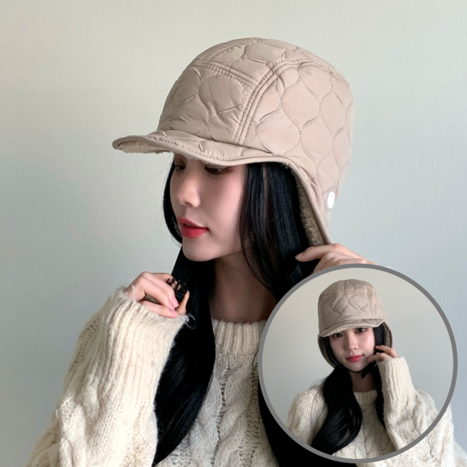 다오네 양면 퀼팅 귀달이 방한 모자 군밤모자