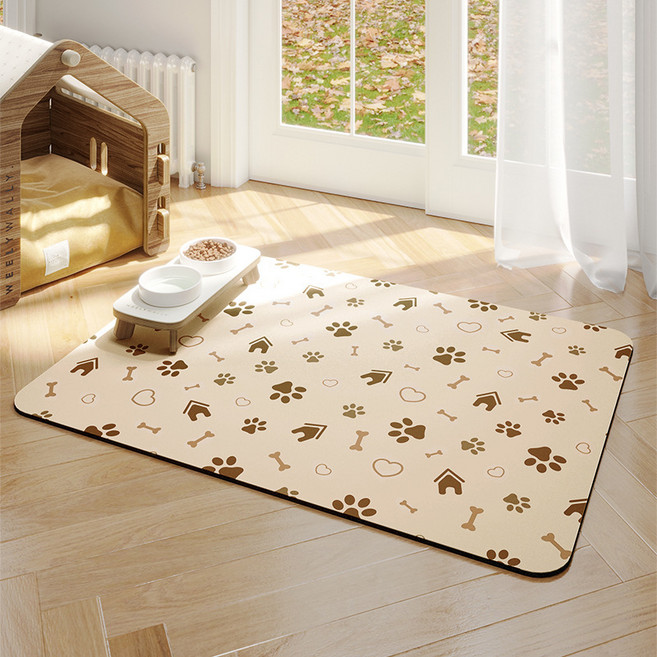 반려동물 식수 매트 방수 방유 강력 흡수 속건 식기 매트 강아지 고양이 전용, 1개, 베이지색 35cm×50cm