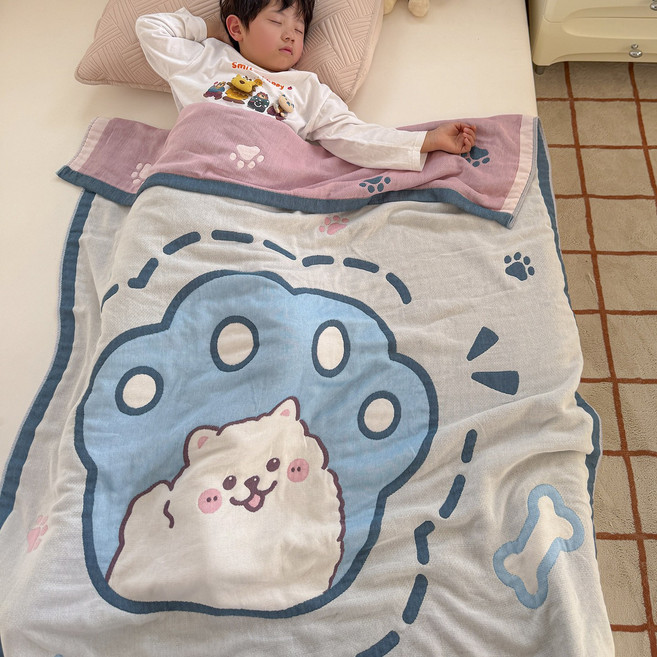兒童嬰兒蓋毯十層紗布毛巾被純棉春秋新生寶寶蓋被幼兒園午睡毯子, 小腳印【兒童紗布毛巾被】