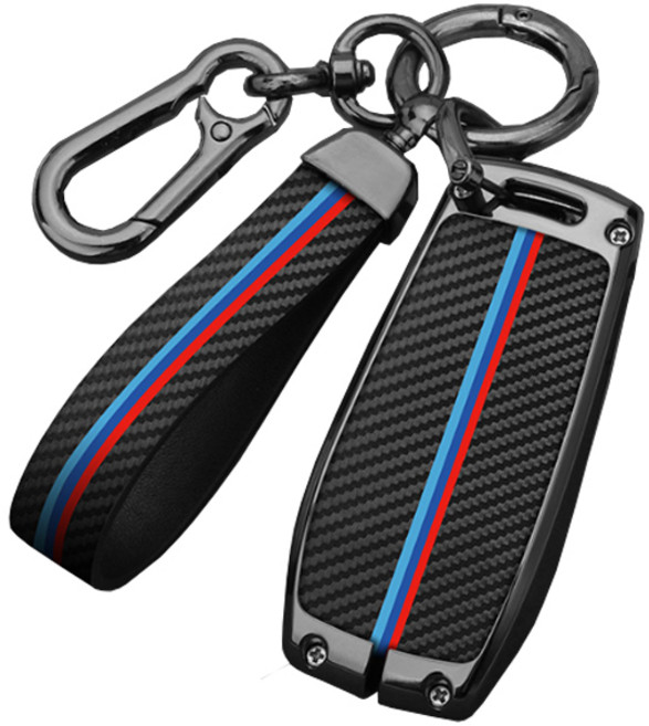 wrikri 고급스러운 카본 무늬 벤츠-BMW 키케이스 + 체인, WBMBCONM, A형