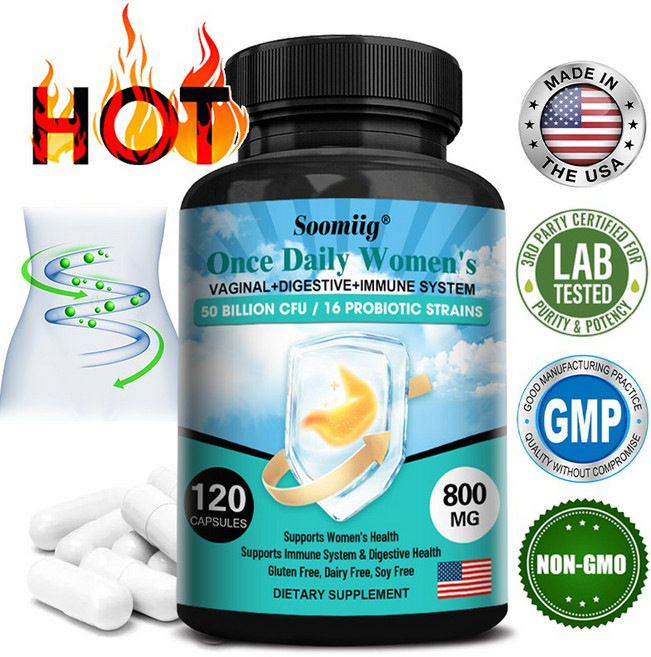 여성을 위한 1일 1회 프로바이오틱스 500억 CFU 16가지 프로바이오틱 균주 소화기 질 및 면역 건강을 위한 유기농 프리바이오틱스 함유 긴 유통기한 120캡슐, 60캡슐, 60정, 1개