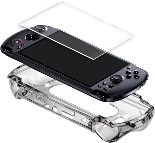 GPD WIN5 투명 케이스 + 9H 액정 강화유리 필름, 1세트, 케이스 - 블랙, 프리미엄 올인원 패키지