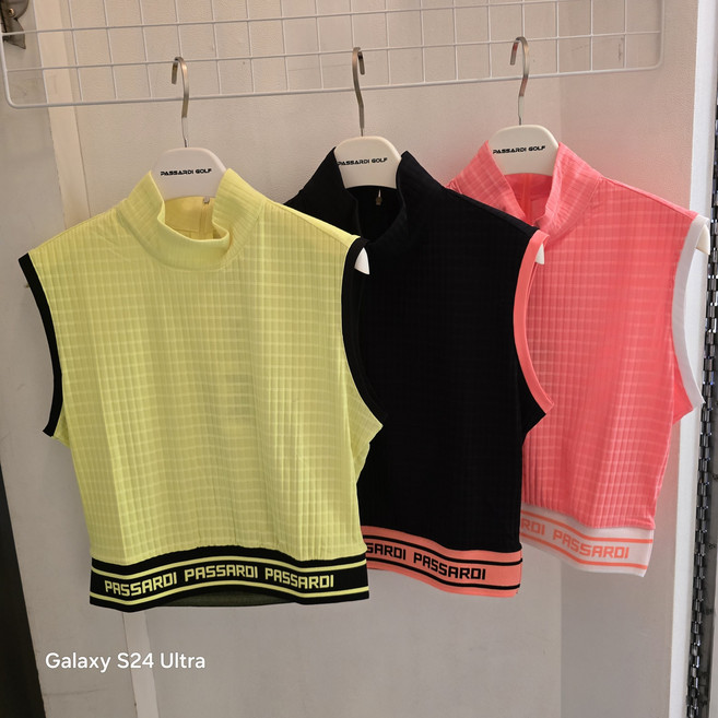 파사디 여성골프 P24MTL187X 밑단 시보리 배색 나시 티셔츠