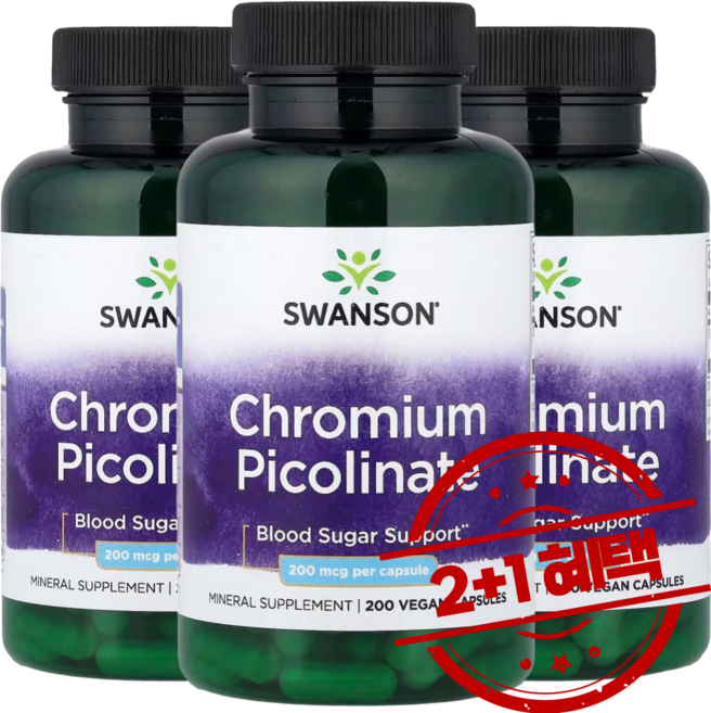 2+1 스완슨 프콜린산 크로뮴 200mcg 베지 캡슐 200정 키토제닉 미네랄 영양제 / 해외직구 미국정품, 200, 3개