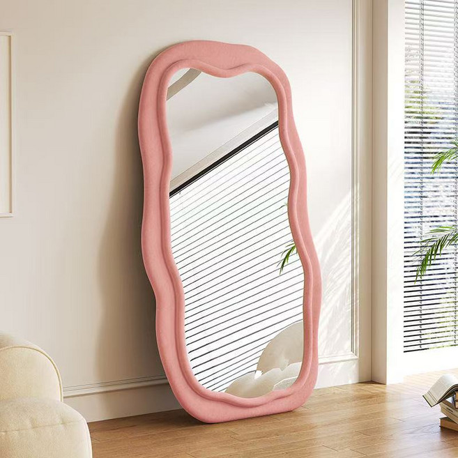 비정형 웨이브 전신거울 예쁜 스탠드 벽걸이 거울, 분홍색