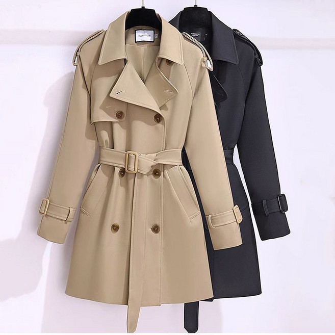 여성 트렌치코트 간절기 슬림핏 하프기장 더블버튼 아우터