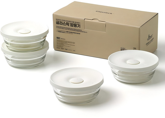 글라스락 밥용기 310ml, 코코넛 밀크, 4개