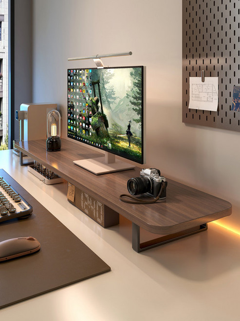 높이조절 2단 넓은 모니터받침대 철제 컴퓨터 노트북 스탠드 서랍형 수납책상용 데스크소품, 우유색_40x27x15cm