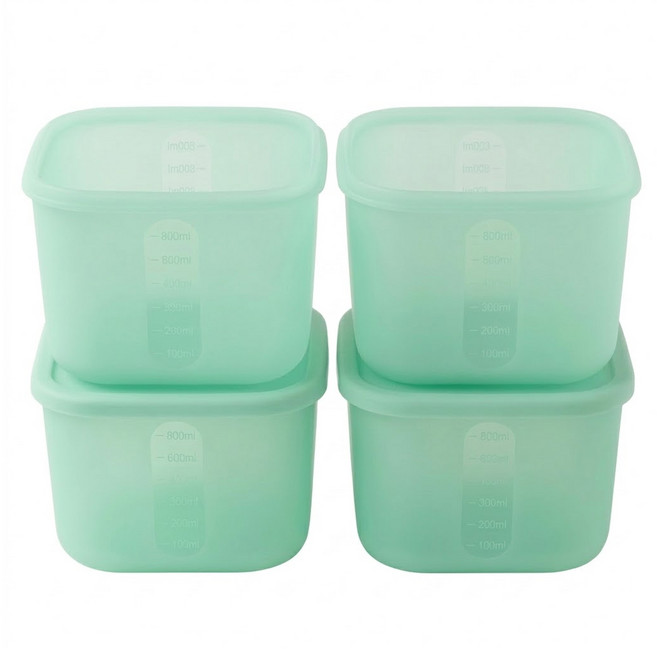 생활애담 실리콘 용기 냉동밥 전자레인지 오븐, 1세트, 민트(400mlX4p)