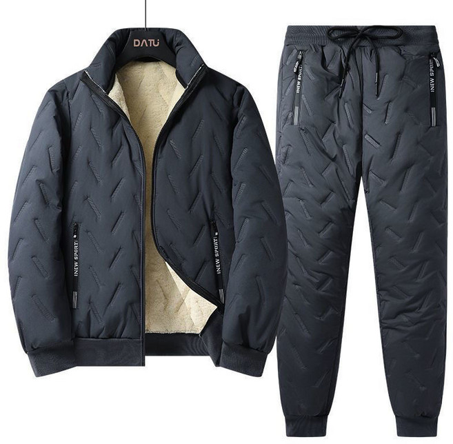 Ashysnow 보온 캐주얼 세트 남자 가을 겨울 루즈핏 기모 도톰 패딩 점퍼 기모 면바지 투피스