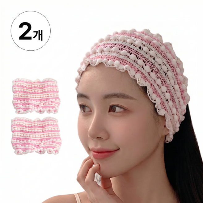 누벤타 헤어 터번 세안밴드 헤어캡, 2개, 핑크
