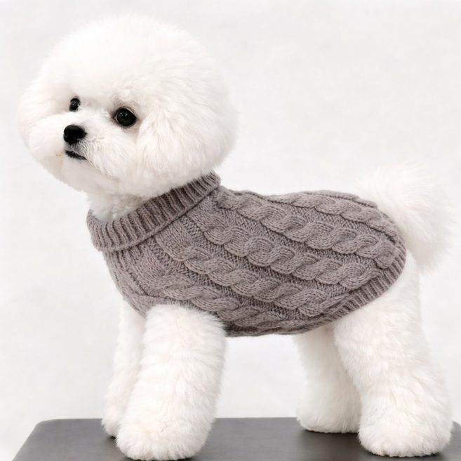비비독 꽈배기니트 강아지 패딩 올인원 하네스 겨울옷 기모안감, 꽈배기니트-그레이, 1개