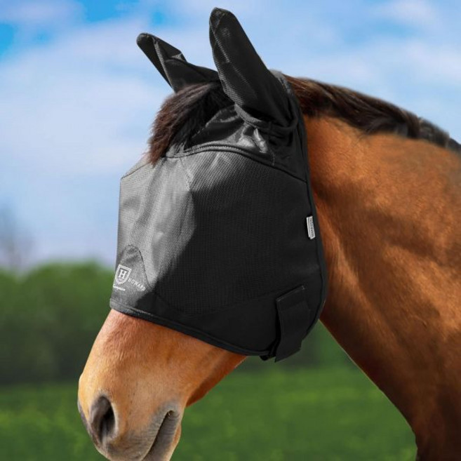 Harrson Howard UVProof MultFuncton Fabrcs Thck Fleece Paddng Horse Fly Mask Half Face wth Ears Bla, Warmblood (X-Large), Black