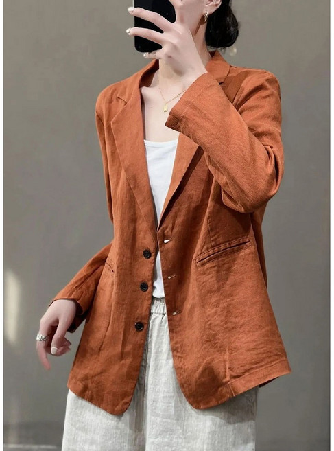 BOONINT 여성 린넨자켓 고급감 면마 긴팔 오버핏 정장자켓 봄 여름 루즈핏 캐주얼 재킷 통근 상의 아우터 외의 코트 BN042124