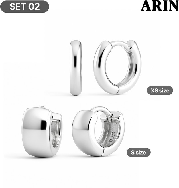 [2종 세트] ARIN 실버925 볼드 미니 베이직 원터치 귀걸이 세트 (SET 02)