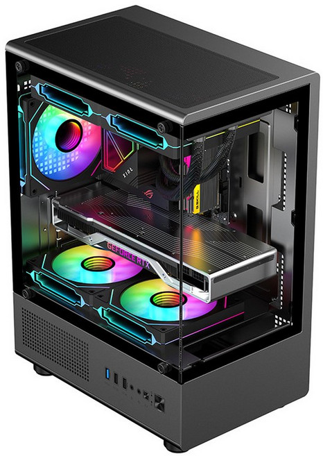 RGB 鋼化玻璃 電腦機殼, 1個, 黑色-維納斯