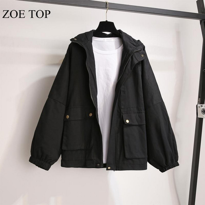 大尺碼外套 夾克外套 春秋季 學院風 工裝外套 開衫外套 連帽外套 工裝夾克 薄外套 長袖上衣 拉鏈外套 素色 大碼女裝