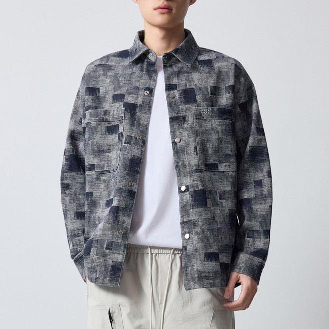 墨麥客美式休閒做舊牛仔外套男2026春新款格子提花男士夾克81651.