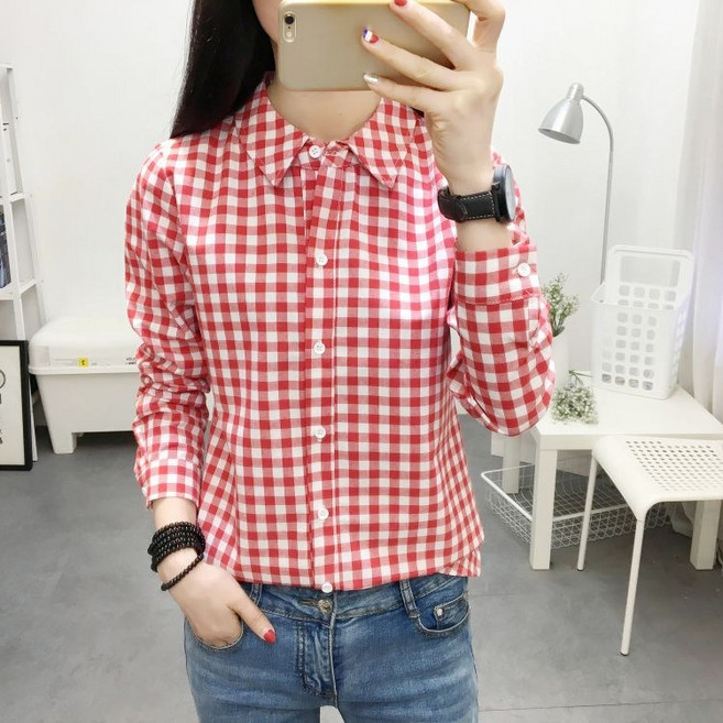 격자 무늬 긴팔 셔츠 여성 학생 린넨 재킷 최화정 체크 남방