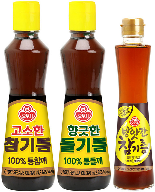 오뚜기 고소한 참기름 320ml+방앗간 참기름 200ml+향긋한 들기름 320ml, 1세트, 840ml