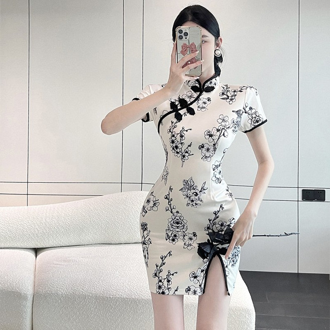 卓夏 水水女人國 性感包臀改良短旗袍洋裝，宴會派對夜店主持表演服飾，展現您的迷人曲線, 卓夏(單色)