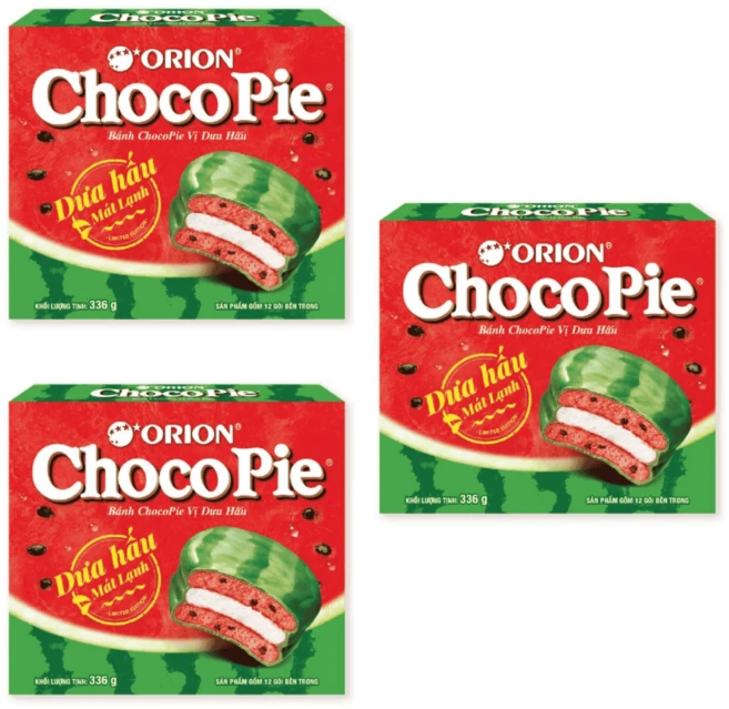 베트남 오리온 초코파이 수박 맛 케이크 Watermelon flavored ChocoPie, 3개, 336g - 쿠팡