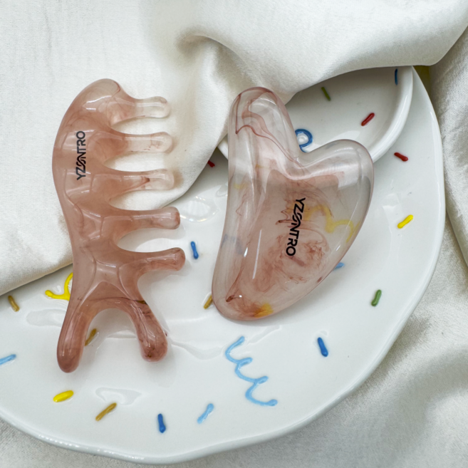 Yzontro 두피 페이스 경락 괄사 마사지기 세트, 호박색, 1세트