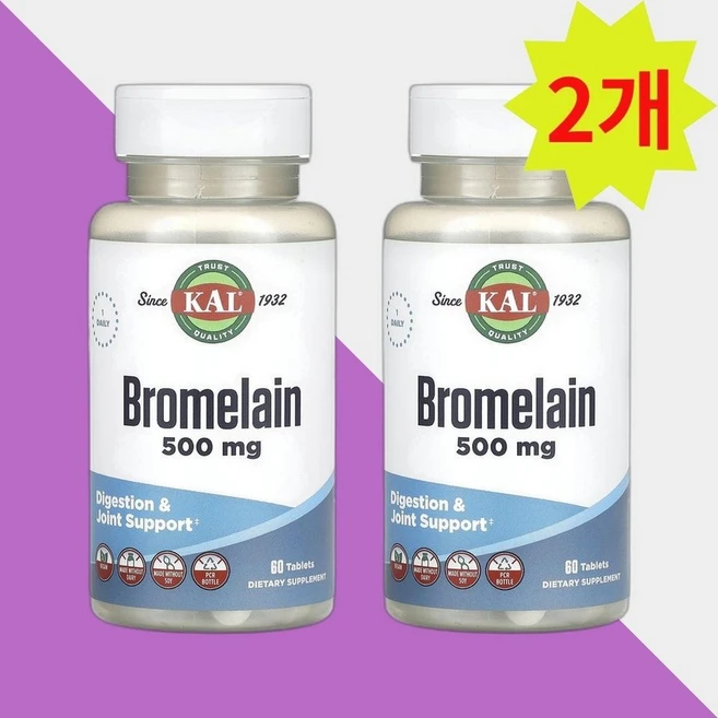 KAL 브로멜라인 500mg 60정 x 2, 2개 - 쿠팡
