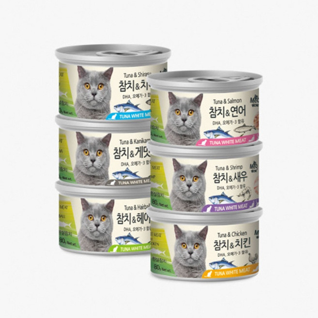 고양이간식 미우와우 고양이 흰살 참치캔 80g 24개 1박스(6종 혼합/ 맛선택), 치킨, 헤어볼