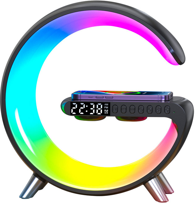 ZOZOFO 고속 무선충전 무드등 감성 스마트 led 시계조명 블루투스스피커, 1개, 검은색