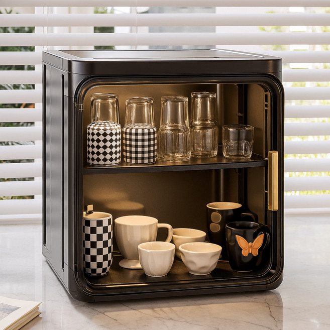 홈이즈 사각 컵정리대 컵수납장 탕비실 정리함 주방미니수납장, 1개, 블랙