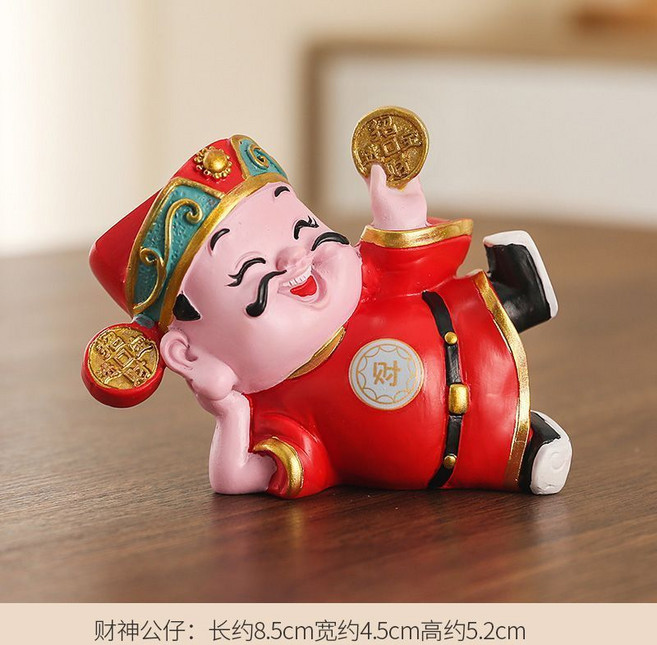 財神公仔 聚寶盆 擺件, 【招財進寶】人物, 金黃, 招財進寶