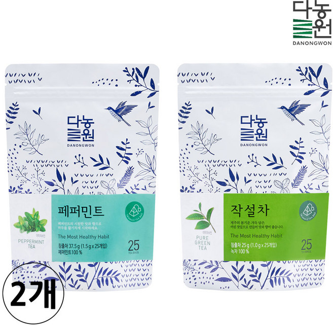 다농원 허브티 삼각티백 세트 (페퍼민트 2+작설차 2), 4개, 25개입, 1.5g