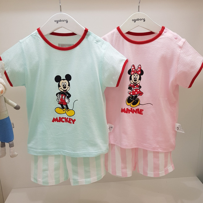 아가방 40% 여름 베이비페어 디즈니베이비 구멍뾰로뿅 후들후들 미키 시원해요 유아 잠옷 상하세트 찜통더위에도 시원하게 유아 홈웨어 파자마 상하복! 놀이복 추천